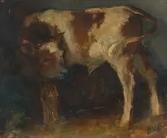 Untitled (Cow) by Benoît Gilsoul, oil on board, sold Sep 2020