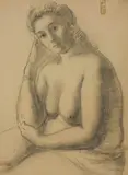 Nude Resting by Clara Klinghoffer, 1952, graphite on paper mounted to mat, sold Sep 2020