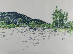 Pilgrim Peak II by Sandy Walker, 1978, oil pastel on paper, sold Sep 2020