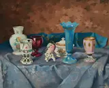 Porcelain Bird Still life by Edvi-Illes Jeno Aradi, oil on canvas (unstretched), sold Sep 2020