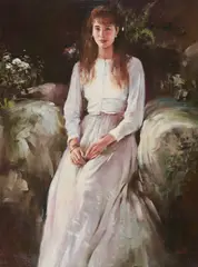 Anticipation by An He, oil on canvas (unstretched), sold Sep 2020