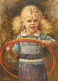 Playing with Hoops by Bruno Di Miao, oil on canvas (unstretched), sold Sep 2020