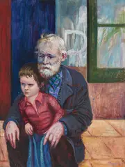 Grandfather's Love by 'Pino' Giuseppe Dangelico Daeni, 1976, oil on canvas (unstretched), sold Sep 2020