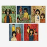 Group of five (5) young kids by Claire Lier, oil on canvas (unstretched), sold Sep 2020