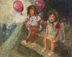 The Pink Balloons by Louis van der Beesen, oil on canvas (unstretched), sold Sep 2020