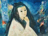 Untitled (Geisha with dark eyes) by Georges Spiro, oil on canvas (unstretched), sold Sep 2020