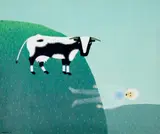 Jack Frost And The Cow by Ivan Durrant, 1970, oil on composition board, sold May 2023