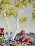 Gum Tree, Central Australian Landscape by Oscar Namatjira, watercolour on paper, sold Jun 2023