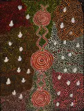 Love Story by Ken Bell Tjampitjinpa, 1974, synthetic polymer paint on composition board, sold Jun 2023