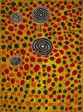 Mushroom And Kangaroo Dreaming by Old Tutuma Tjapangati, c.1975, synthetic polymer paint on composition board, sold Jun 2023