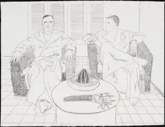 Christopher Isherwood and Don Barchardy by David Hockney, 1976, colour lithograph, sold Sep 2023