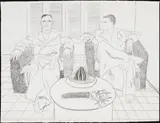 Christopher Isherwood and Don Barchardy by David Hockney, 1976, colour lithograph, sold Sep 2023