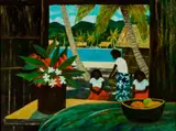 Village islanders by Ray Crooke, oil on canvas, sold Sep 2023