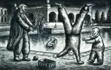 Palace and figures, India by Peter Booth, charcoal on paper, sold Sep 2023