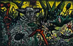 Spider and head by Peter Booth, 1994, pastel and watercolour on paper, sold Sep 2023