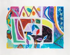 Sound of silence by Gillian Ayres, 1998, carborundum etching in colours with extensive hand-colouring, sold Sep 2023