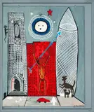 The spear by Trevor Nickolls, 1983, synthetic polymer paint on board, sold Sep 2023