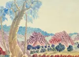 Central Australian landscape by Otto Pareroultja, watercolour on paper, sold Sep 2023