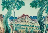 Central Australian landscape by Otto Pareroultja, watercolour on paper, sold Sep 2023