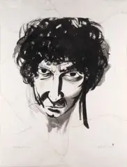Self portrait at 36, comedown by Brett Whiteley, 1975, Verso: Seed pods and the tide coming in brush and ink on torn reassembled paper, sold Sep 2023
