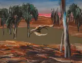 Ibis Over Waterhole by Albert Tucker, c.1973, oil on board, offered Oct 2023