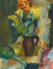Still Life With Flowers by Guy Grey-Smith, 1946, VERSO: STREET SCENE oil on canvas, sold Oct 2023