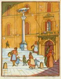The Duomo Steps, Siena by Eveline Winifred Syme, 1931, colour linocut, sold Oct 2023