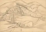Study For Mirmande (With Surrounding Hills) by Dorrit Black, c.1934, pencil on paper, sold Oct 2023