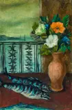 Still Life With Fish by David Edgar Strachan, oil on composition board, offered Oct 2023