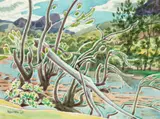 Burragorang by Weaver Hawkins, 1945, watercolour on paper, sold Oct 2023