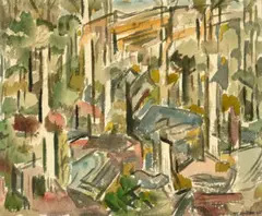 Forest by Frank Hinder, 1945, watercolour on paper, sold Oct 2023