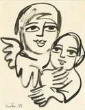 Angel Mother And Child by Mirka Mora, 1988, watercolour on paper, sold Oct 2023