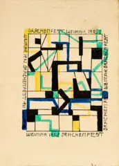 Drachenfest Weimar by Lothar Schreyer, 1921, lithograph and watercolour on paper, sold Dec 2023