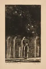 Desolation, Internment Camp, Orange, Nsw by Ludwig Hirschfeld-Mack, 1941, woodcut on paper, sold Dec 2023
