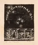 Merry Christmas by Ludwig Hirschfeld-Mack, 1941, woodcut on paper, sold Dec 2023