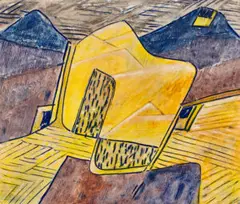 Abstract Composition by Ludwig Hirschfeld-Mack, tempera on cardboard, sold Dec 2023