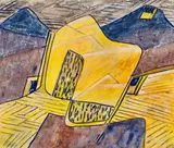 Abstract Composition by Ludwig Hirschfeld-Mack, tempera on cardboard, sold Dec 2023