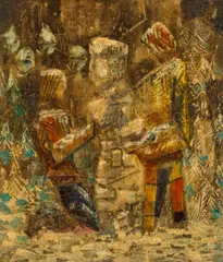 Snowman by Ludwig Hirschfeld-Mack, 1960, oil and tempera on canvas, offered Dec 2023