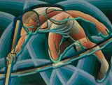 Descent by Weaver Hawkins, 1964, oil on composition board, sold Feb 2024