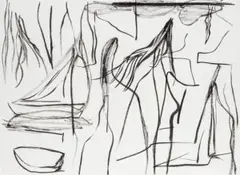 People & Boats by Ken Whisson, 2004, charcoal, pen and ink on paper, sold Feb 2024