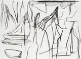 People & Boats by Ken Whisson, 2004, charcoal, pen and ink on paper, sold Feb 2024
