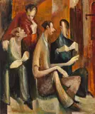 Smoko In Hardware Street by Peter Graham, 1947, oil on canvas, sold Feb 2024