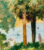 Two Palm Trees (Melbourne Botanic Gardens) by Rupert Bunny, c.1932-33, oil on card, sold Feb 2024