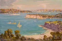 Entrance To Sydney Harbour From Dobroyd by James Ranalph Jackson, oil on composition board, sold Feb 2024