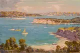Entrance To Sydney Harbour From Dobroyd by James Ranalph Jackson, oil on composition board, sold Feb 2024