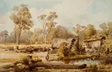 Bush Huts by Louis Buvelot, 1877, watercolour on paper, sold Feb 2024