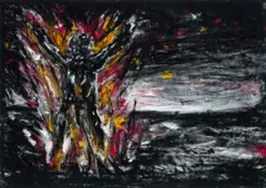 Burning Man by Peter Booth, c.1988, oil pastel on paper, sold Feb 2024