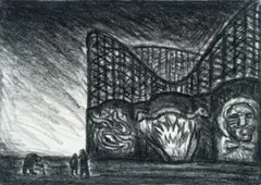 Luna Park by Peter Booth, c.1988, charcoal on paper, sold Feb 2024