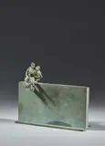 Couple assis sur un muret by Roseline Granet, Bronze à patine verte, sold Nov 2024