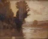 Soleil couchant sur la rivière by Henri Jourdain, Aquarelle gouachée, sold Nov 2024